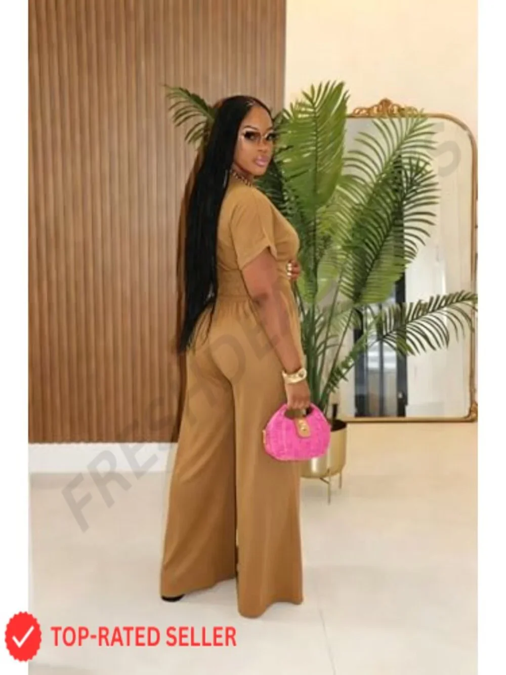 Wide Leg Jumpsuit Zip Up V Neck Short Sleeve Romper